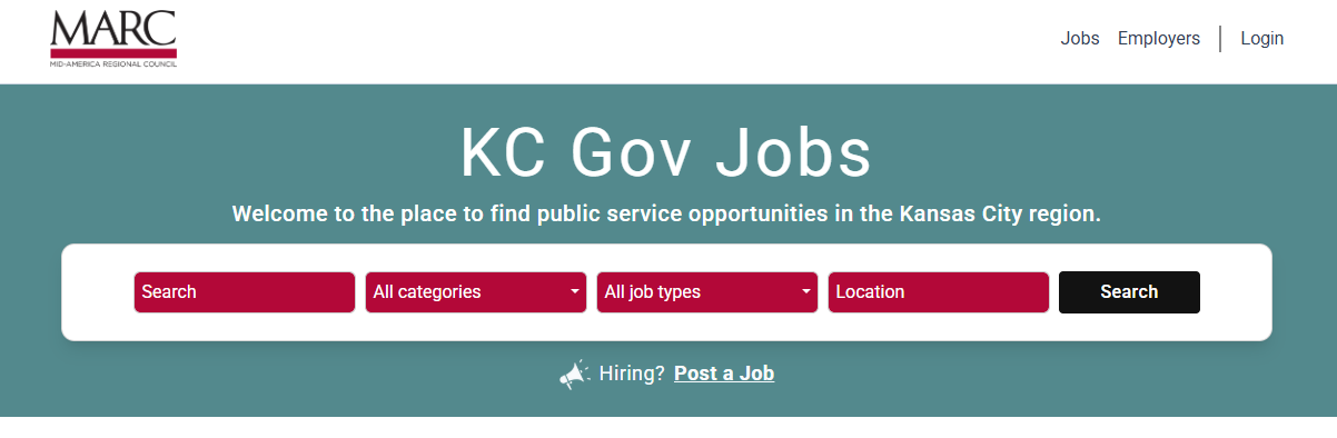 Snapshot of KC Gov Jobs website header